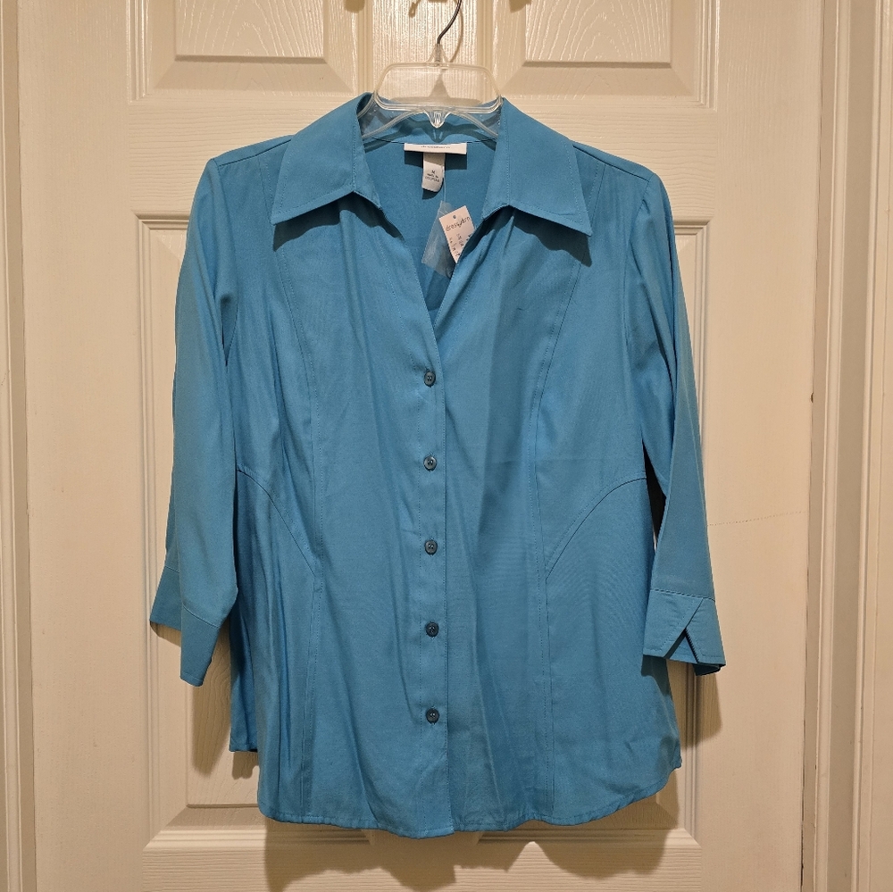 NWT Dressbarn 3/4 sleeve turquoise Teal Blue Color blouse top Women's size M